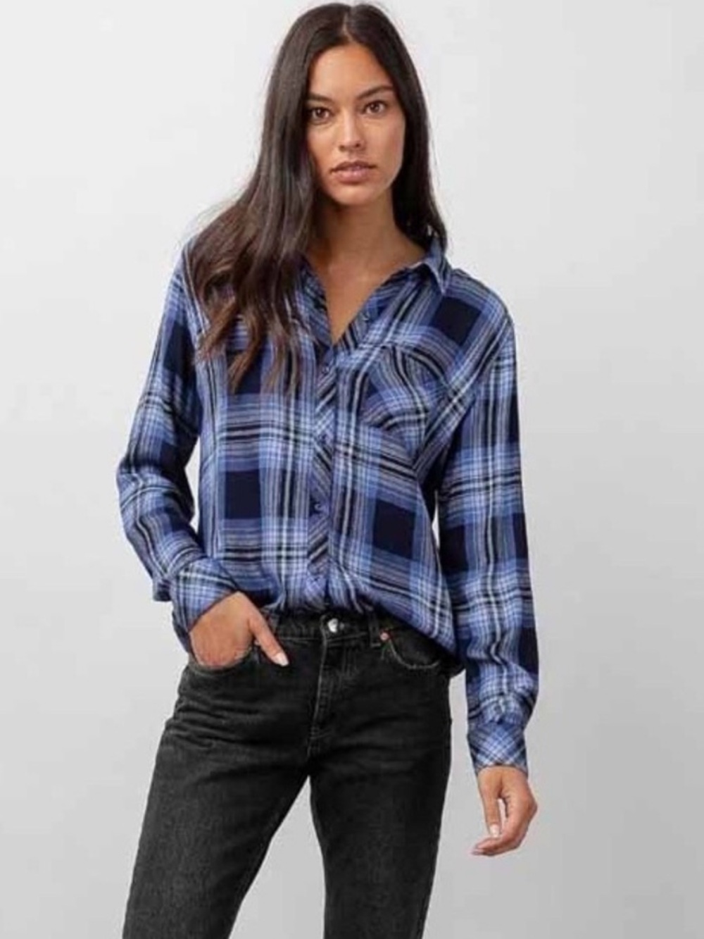 Rails Hunter Plaid Shirt In Navy And Cornflower Blue Size Small